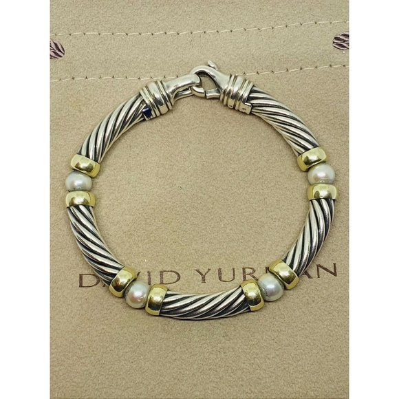 David Yurman Metro Pearl 925 14K Bracelet 7mm pearl  6.75 - Picture 6 of 11